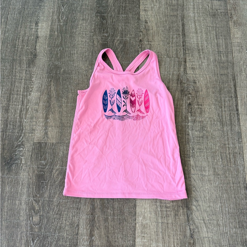 all in motion Pink Tank Top with Blue and Pink Surfboard Graphic